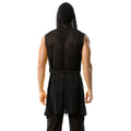 Men's Fishnet Hollow Out Robes Classic Lounge Pants Sexy Sleepwear Mens Robe Sets Daily Home Sleeveless Bathrobes Hooded Pajamas