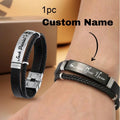Custom Engraved Name Braided Rope Stainless Steel Bracelet, Personalised Engraved Text Twisted Rope Braided Leather Wristband