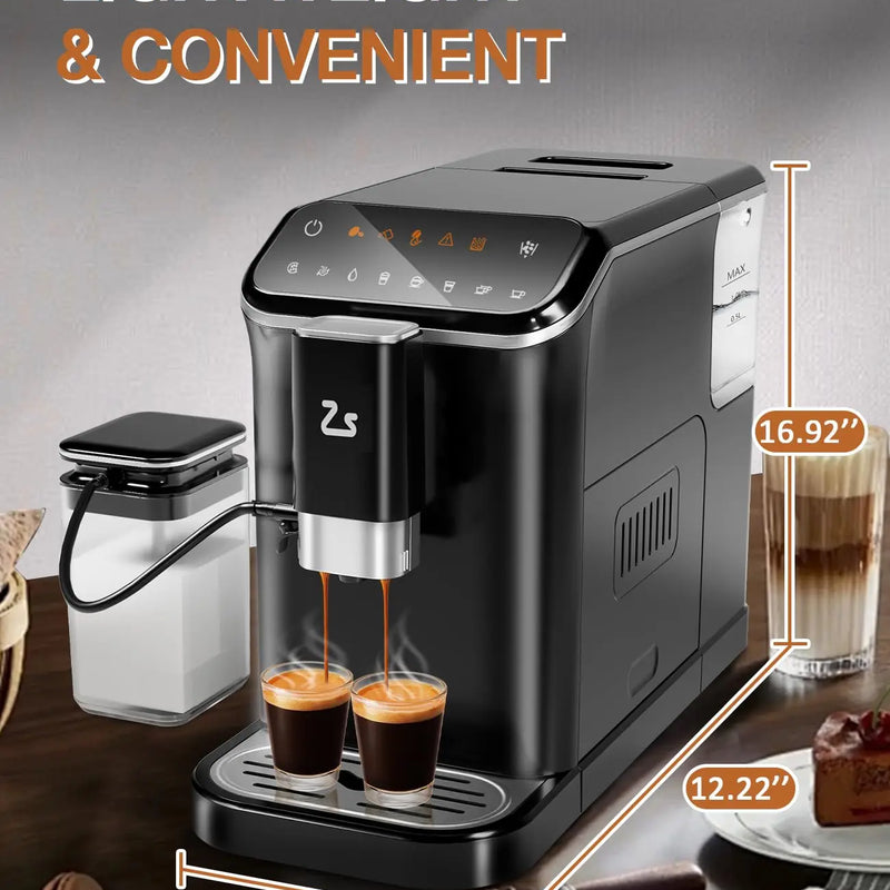 20 Bar Fully Automatic Espresso Machine With Grinder Milk Frother One-Touch 6 Recipes 1.5L Tank Self-Cleaning For Home Office