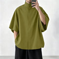 Japanese Style Men Stand Collar Half Sleeve Shirt Loose | SAMAG