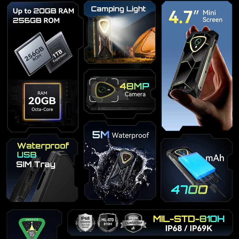 Mini Smartphone Android 15 Cubot KingKong MINI 4, 4.7-Inch Screen, 90Hz, 4700mAh Battery, Up to 20GB RAM+256GB ROM, Phone, NFC