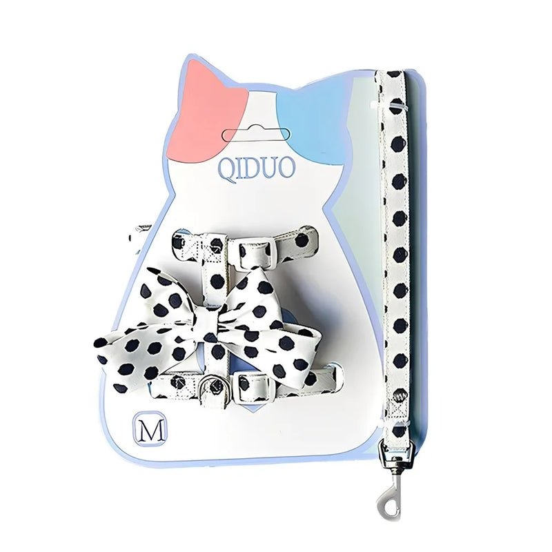 Cute Polka Dot Pet Vest Harness Bowknot Adjustable Pet Traction Rope with Collar Cat Traction Rope Cat
