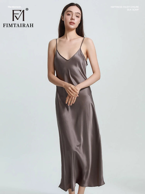 FIMTAIRAH   Sexy Comfortable  00% Mulberry Silk Nightdress  Silk home wear black  Silk Long Night Dress   Silk Nightdress Women1