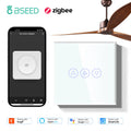BSEED Zigbee Fans Switches Smart Wall Touch  Speed Control Switch With EU Socket Support Tuya Smart Life Alexa Voice Control