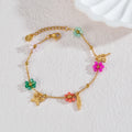 Summer Sweet Colorful Crystal Beaded Flower Bracelet For Women Girl Stainless Steel Beach Vacation Jewelry Gold Color Chain Gift