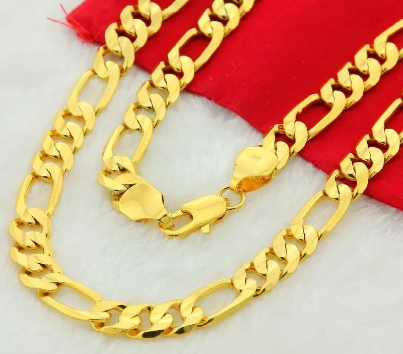 Pure Gold Color Silver Men Women Necklace Jewelry 18K Gold 8mm Chain Necklace wedding 20in 50cm