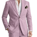 Men's 2 Pieces Linen Suits Casual Lightweight Summer Beach Groom Wedding Suit Linen Blazer Pants Set