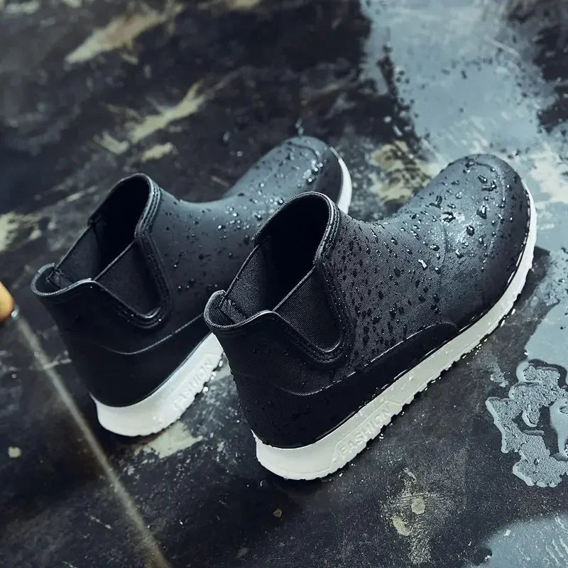 Men's Outdoor Hiking Rain Boots  Weight Rain Beach Non Slip Shoes Fishing Rain Black Work Shoes Durable Waterproof Rubber Shoes