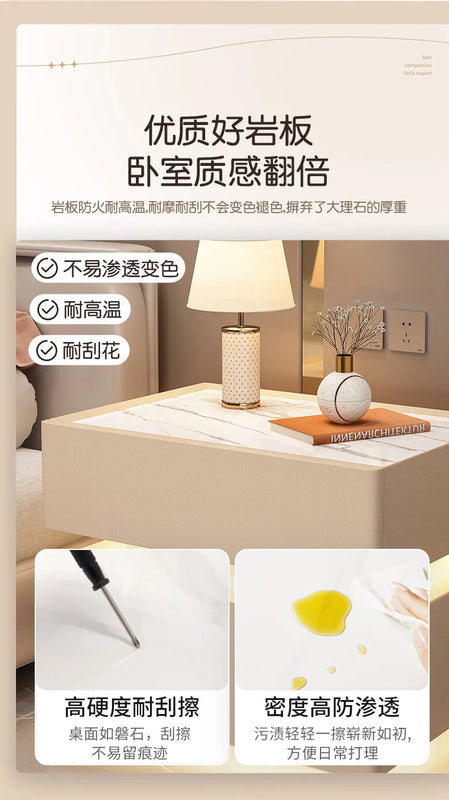 Modern Style Solid Wood Bedside Table with Wireless Charging Smart 2 Drawers Bedroom Nightstands with Lock 40/45/50cm