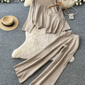 SINGREINY Lazy Knitwear Autumn Suits Simple Loose Pullover+Halter Mini Tank Top+Wide Leg Pants Women Sensual Sweater 3Pcs Sets