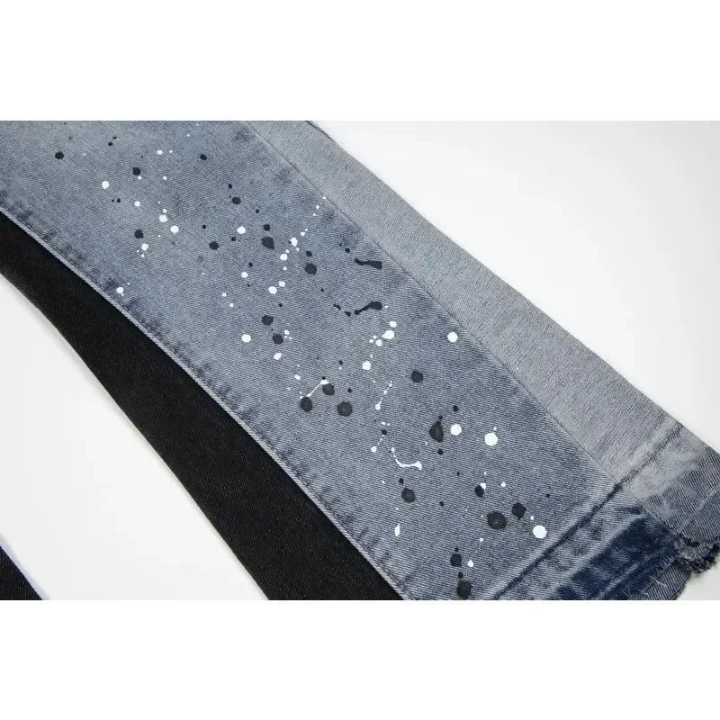 American Streetwear Splashed Ink Patchwork Baggy Jeans | SAMAG
