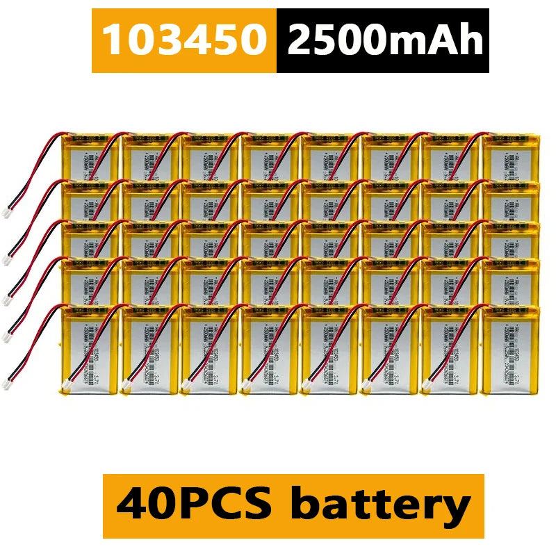 103450 3.7V 2500mAh Polymer Lithium Rechargeable Battery JST PH 2.0mm 2Pin Plug for Camera GPS Navigator MP5 Bluetooth Headset