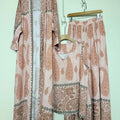 Design retro positioning printed long cardigan+vest three piece set for spring women's clothing+loose pants skirt fashion set