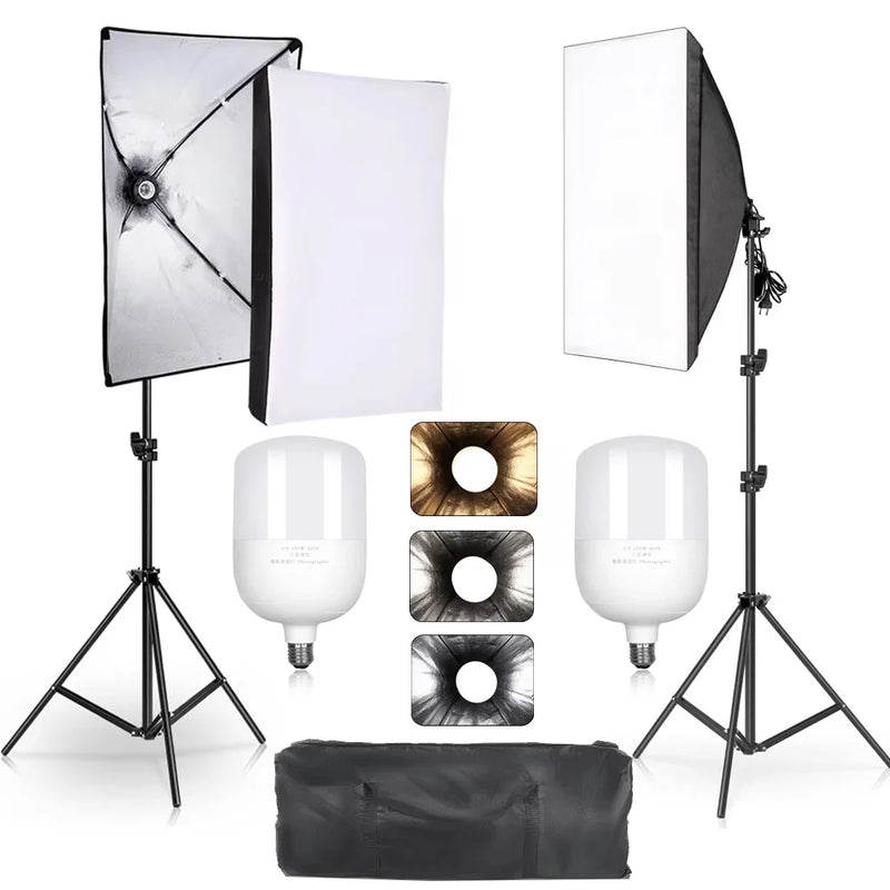 SH 2Pcs 50x70cm Photo Studio Kit With Softbox LED Bulbs Light Tripod for YouTube, Tiktok, Studio Portraits, Photography