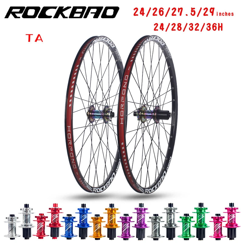ROCKBAO Mountain Bike Wheelset 24/26/27.5/29 Inches Disc Brake Aluminum Alloy 4Bearings 7-12Speed Thru Axle MTB Bicycle Wheel