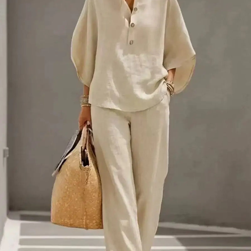 Ladies' Leisure Shirt Set, Lazy and Relaxed Feel, Top Choice for Commuting and Vacation, Lightweight and Slightly Sheer