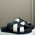 Spring and summer braided calfskin functional sandals, suede color-block slippers, couple's vacation beach slippers