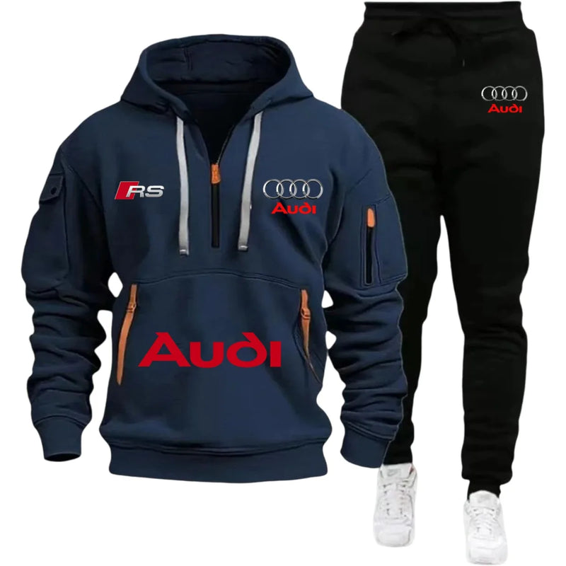 Audi Warm Hoodie Pullover Jacket & Two - Piece Casual Sport Pants Set Insulated Outdoor Fashion - View 3 | SAMAG
