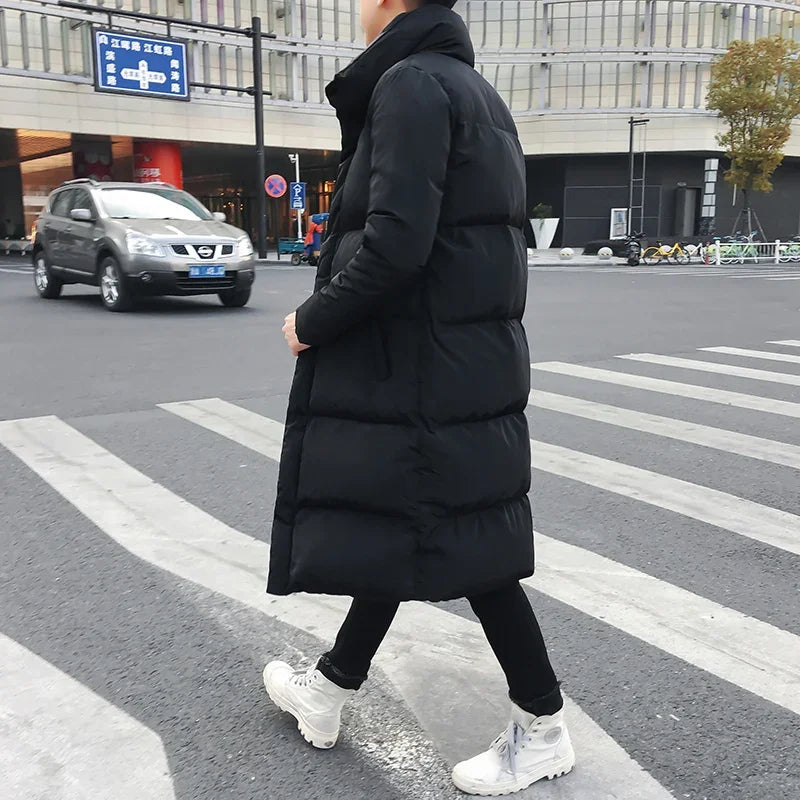 Korean Fashion Black Cotton Long Padded Parkas Coats Male 2025 Winter Casual Thicken Warm Puffer Jacket Men