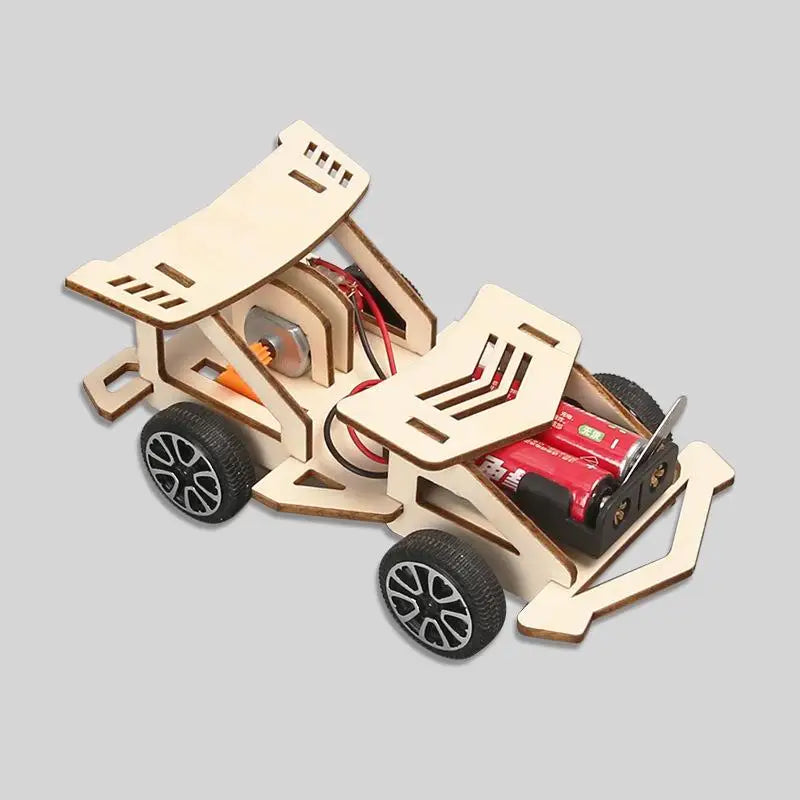 Build Your Own Wooden Electric Racing Car Four-wheel Drive DIY Kit for Young Inventors and Engineers