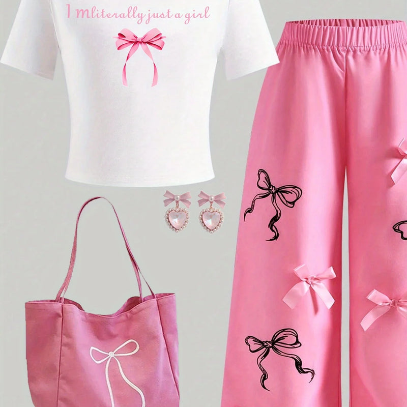 Girls' Casual Long Pants Set, Youth Letter-Print | SAMAG