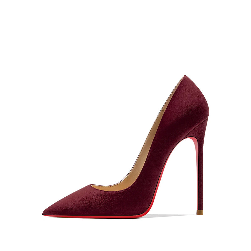 luxury women's shoes Black Suede Elegant Office Shoes Women Brand Pumps Red sole High Heels Pointed Toe Evening Dress Shoes 12cm