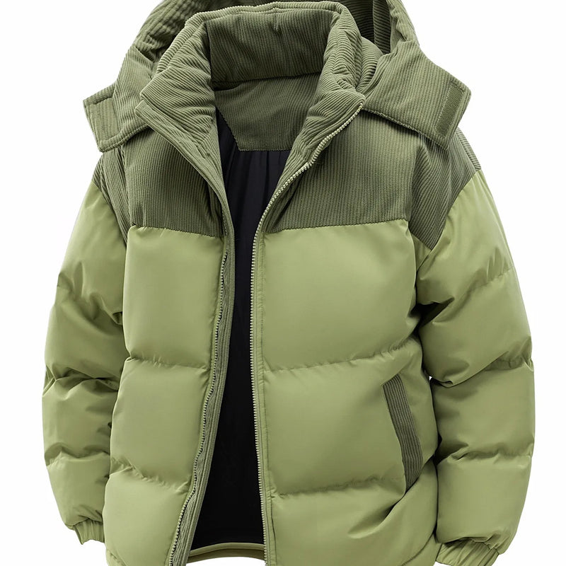 Men's Hooded Cotton Jacket, Thickeneded and Warm in Winter, Windproof and Cold-Resistant, Simple and Versatile for Work Clothing