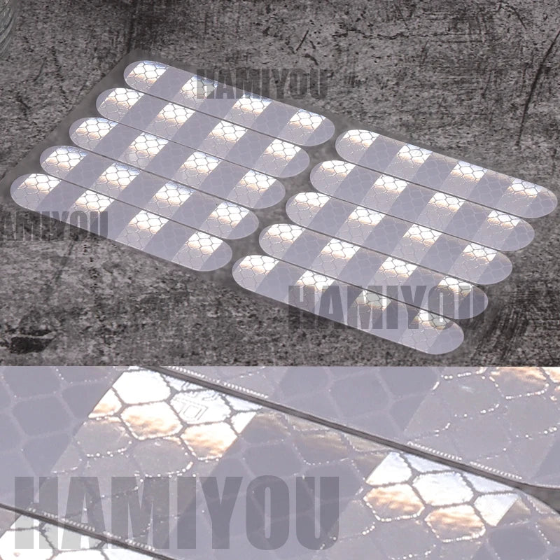 80-10PCS Helmet Safety Warning Reflective Stickers Strip Waterproof High Visibility Reflector Tape For Night Riding Walking Car