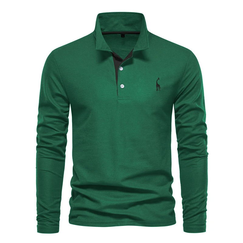 AIOPESON Men's Deer Embroidery Polo Shirts Solid Color Long Sleeve Social Business Male - View 13 | SAMAG