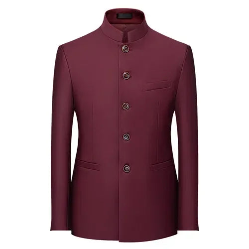 Chinese Stand Collar Men Blazer, Korean Style Solid Casual Suit Jacket, Fashion Slim Fit Dress Coat, Yellow,Burgundy,White,Black