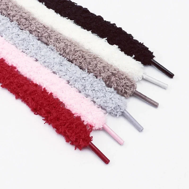 Gradient Pastel Fluffy Plush Shoelaces Wide Flat Fuzzy Shoe Laces Soft Thick Shoestrings for Canvas Sneakers Casual Cute Sweet