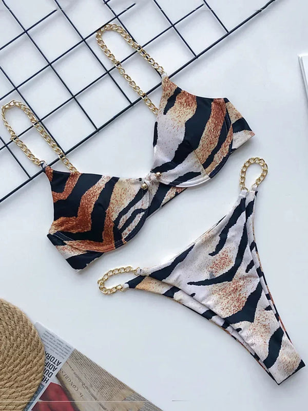 Sexy Metal Chains Underwired Bikini Women Swimsuit Female | SAMAG