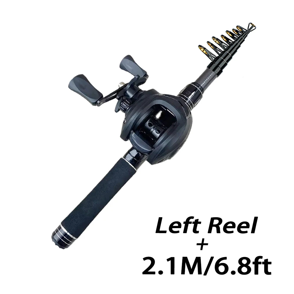 Mini Shrink 31cm Portable Fishing Rod Kit 1.5-2.1M Telescopic Carbon Trave Pole High Speed 7.2:1 Baitcasting Reel Carp Fishing
