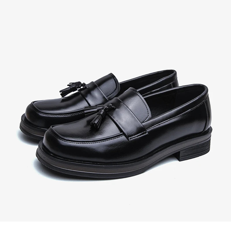 Men Square Toe Tassel Loafers Slip On Leather Dress Shoes Classic Business Formal Wedding Office Casual Non Slip Moccasins