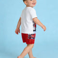 Summer Boys White Red Color Block Fire Truck Print Short - View 3 | SAMAG
