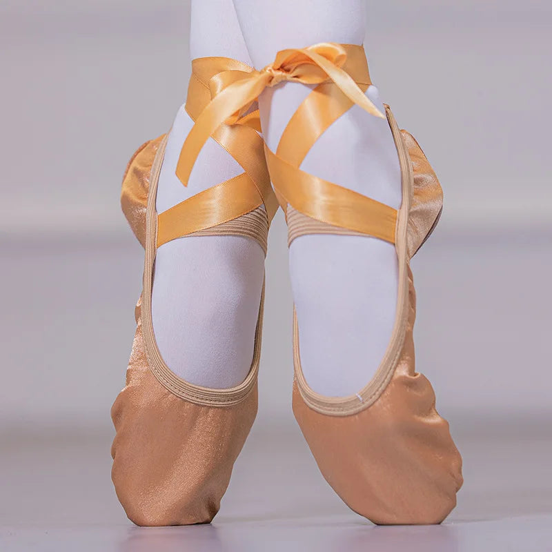 Satin Ribbon Ballet Shoes Soft Sole for Adults Kids Girls Women Yoga Belly Dance Practice Slippers Cat Claw Dance Shoes