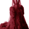 Women's Dressing Gown Perspective Sheer Long Tulle Robe Puffy Pregnancy Maternity Dress for Baby Shower Nightgown Sleepwear