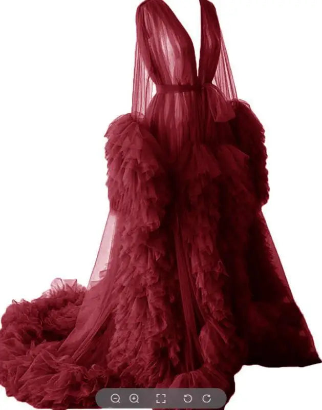 Women's Dressing Gown Perspective Sheer Long Tulle Robe Puffy Pregnancy Maternity Dress for Baby Shower Nightgown Sleepwear