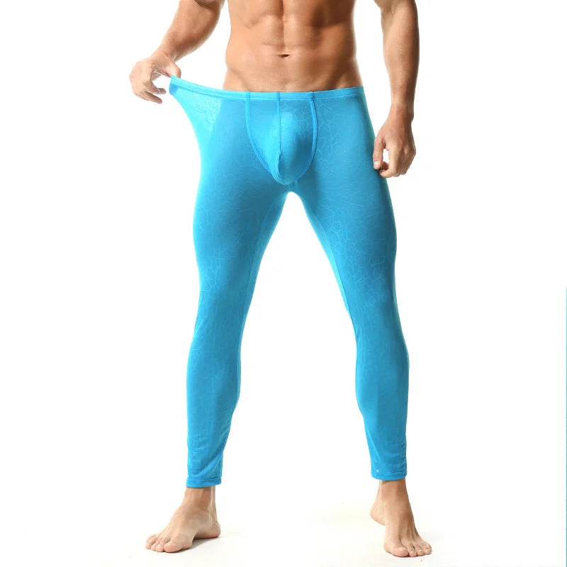 Men Long John Tight Pants Underwear Lace Breathable Elastic Hip Soft Sexy Underpants Lingerie Hombre