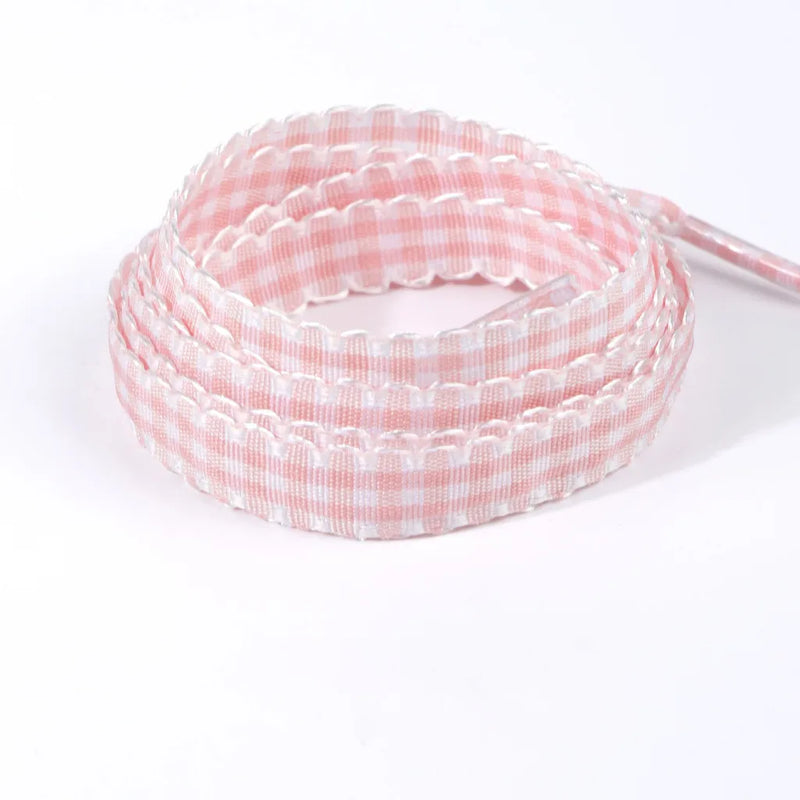 Gingham Ribbon Shoelaces Wave Edge Plaid Flat Shoe Laces Decorative Replacement Laces For Sneakers Casual Shoes