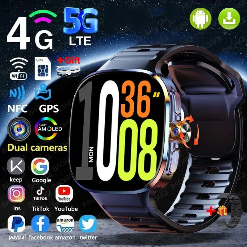 4G/5G Smartwatch 2.4 inch 720*720 Amoled Android 10.0 900W Camera GPS WIFI SIM Card 16GB+256GB RAM 2100Mah Battery Smart Watch