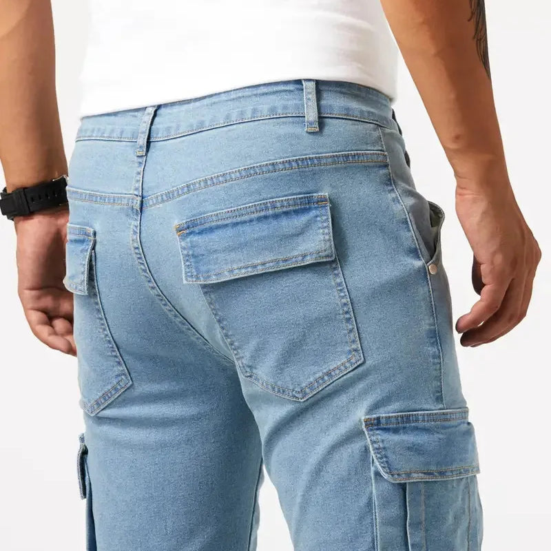 Street Elastic Jeans Men Denim Cargo Pants Wash Solid | SAMAG