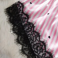 Summer Silk Satin Women's V-Neck Sexy Lace Suspender Pajama Shorts Set Stripes Heart Casual Women's Sleeveless Sexy Pajama Set
