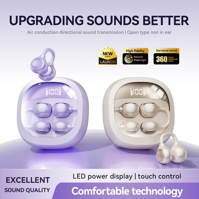 Open-Ear Bluetooth V6.0 Headphones, 35H Battery LED Display Audífonos, ENC Noise Reduction Earphones for Sports & Work