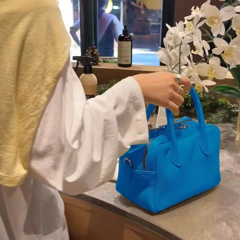 2026 Litchi Texture Ladies Handbag Large Capacity PU Leather Boston Toast Bag Bright Color Waterproof Shoulder Bags for Women