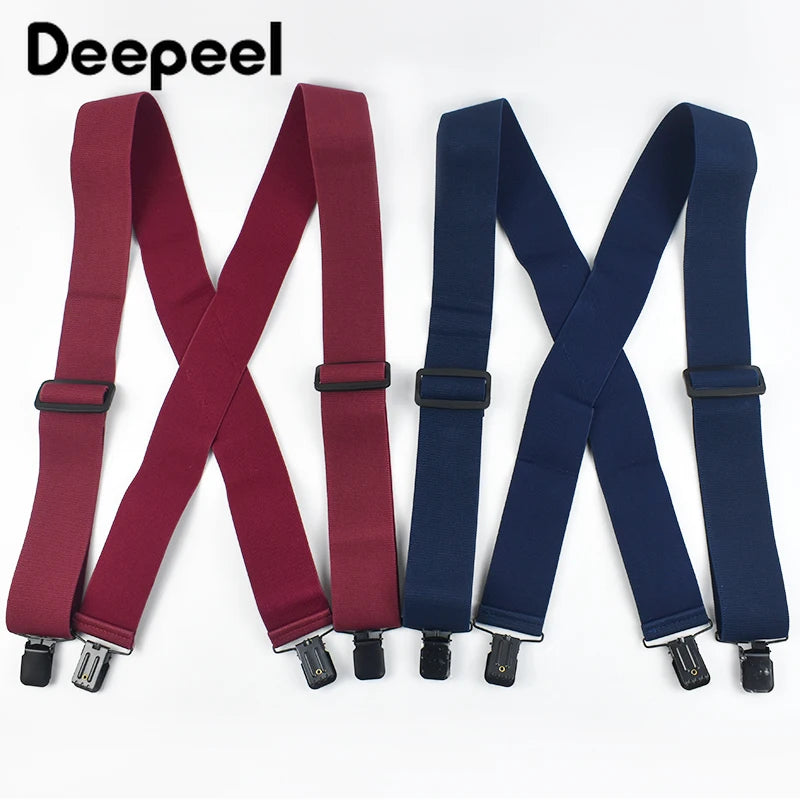 Deepeel Fashion 5cm Wide Adults Men's Suspenders Adjust Elastic Strap X - type 4 Clips Male Braces Harness - Visuel 2 | SAMAG