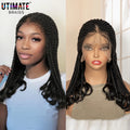 Full Lace Synthetic African Cornrow Braided Wigs for Black Women 18 Inches Lace Frontal Knotless Box Braiding Wigs with Wavy