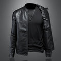 2024 Autumn and Winter New Fashion Handsome with Solid Color Men Stand Collar Motorcycle Leather Coat Slim Fashion   M-5XL