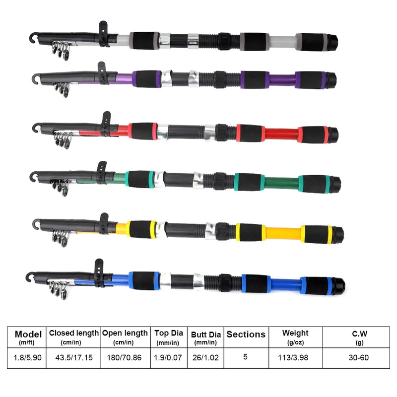 FTK 1.8M Portable Spinning Fishing Rod Reel Full Kits Carbon Fiber Carp Rod Wheel Travel Set Accessory