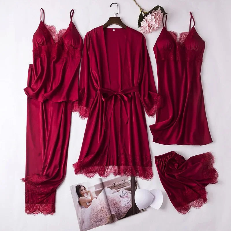 White Silk Pajamas Set Women Bride Wedding Robe Nightgown | SAMAG